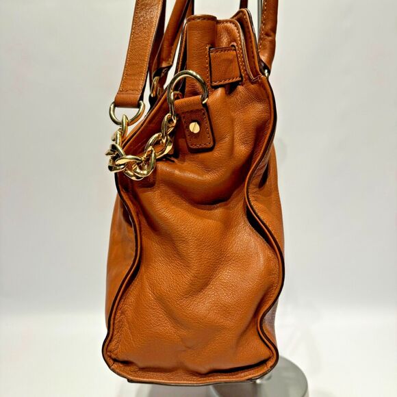 Michael Kors Hamilton Chain and Lock Brown Leather Satchel Bag Purse (no key) - Picture 12 of 14